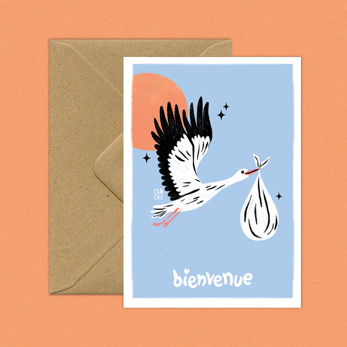 Storch | Postkarte zur Geburt mit Happy Event