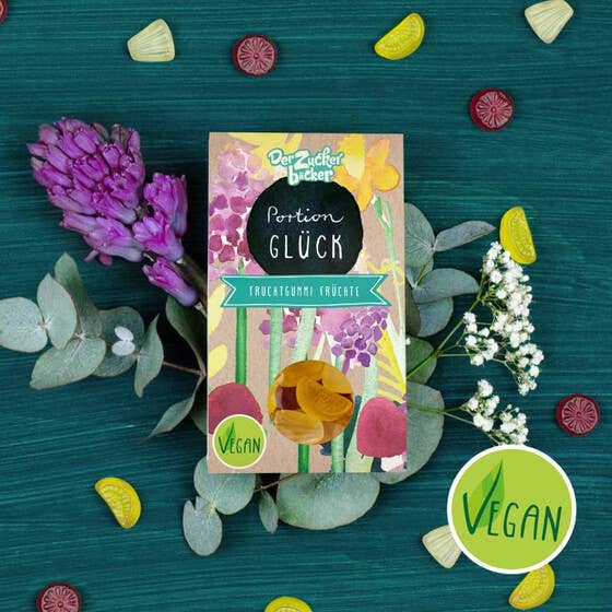 Portion Glück Fruchtgummi vegan Geschenk Glücksbringer