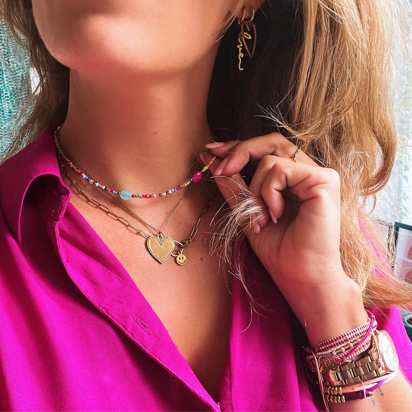 Feine Edelstahlkette mit Smile | Gold bazou