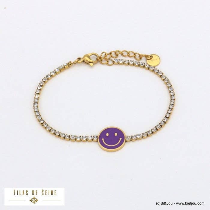Armband aus Edelstahl mit Smile-Emaille-Strasssteinen lila