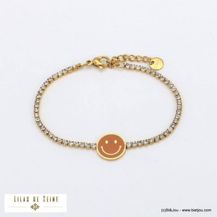 Armband aus Edelstahl mit Smile-Emaille-Strasssteinen orange