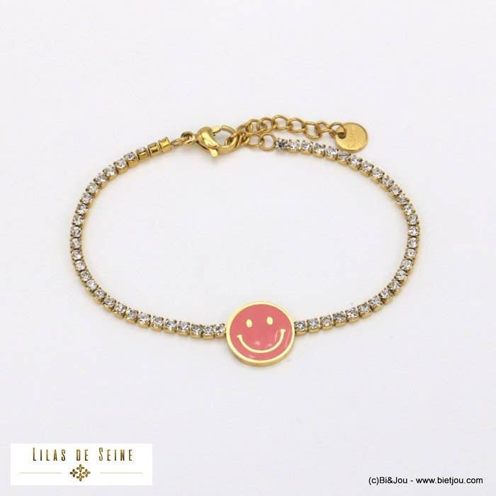 Armband aus Edelstahl mit Smile-Emaille-Strasssteinen