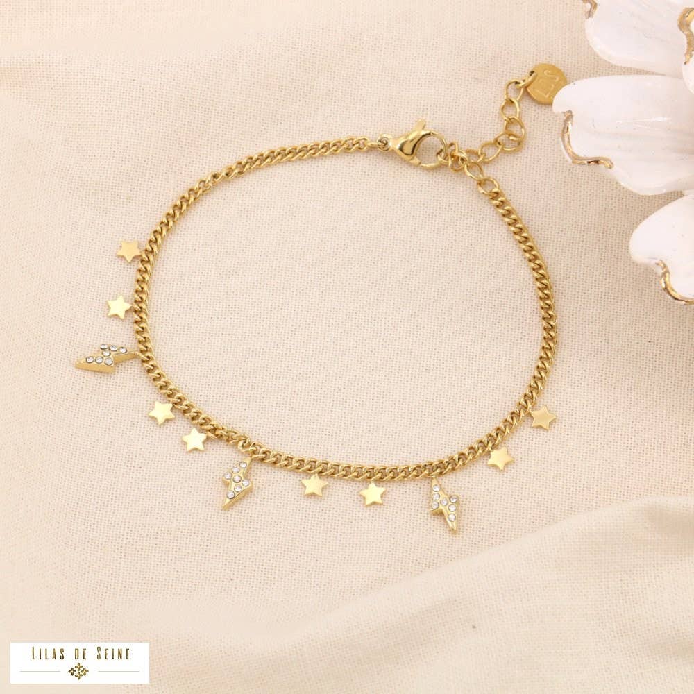 Armband mit Blitzen und Sternen Strass und Edelstahl