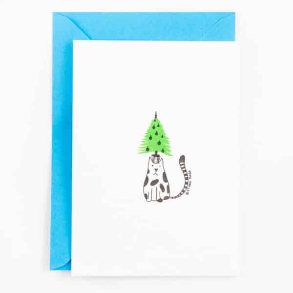 Klappkarte "Weihnachtsbaum mit Katze" Studio FLash Letterpress