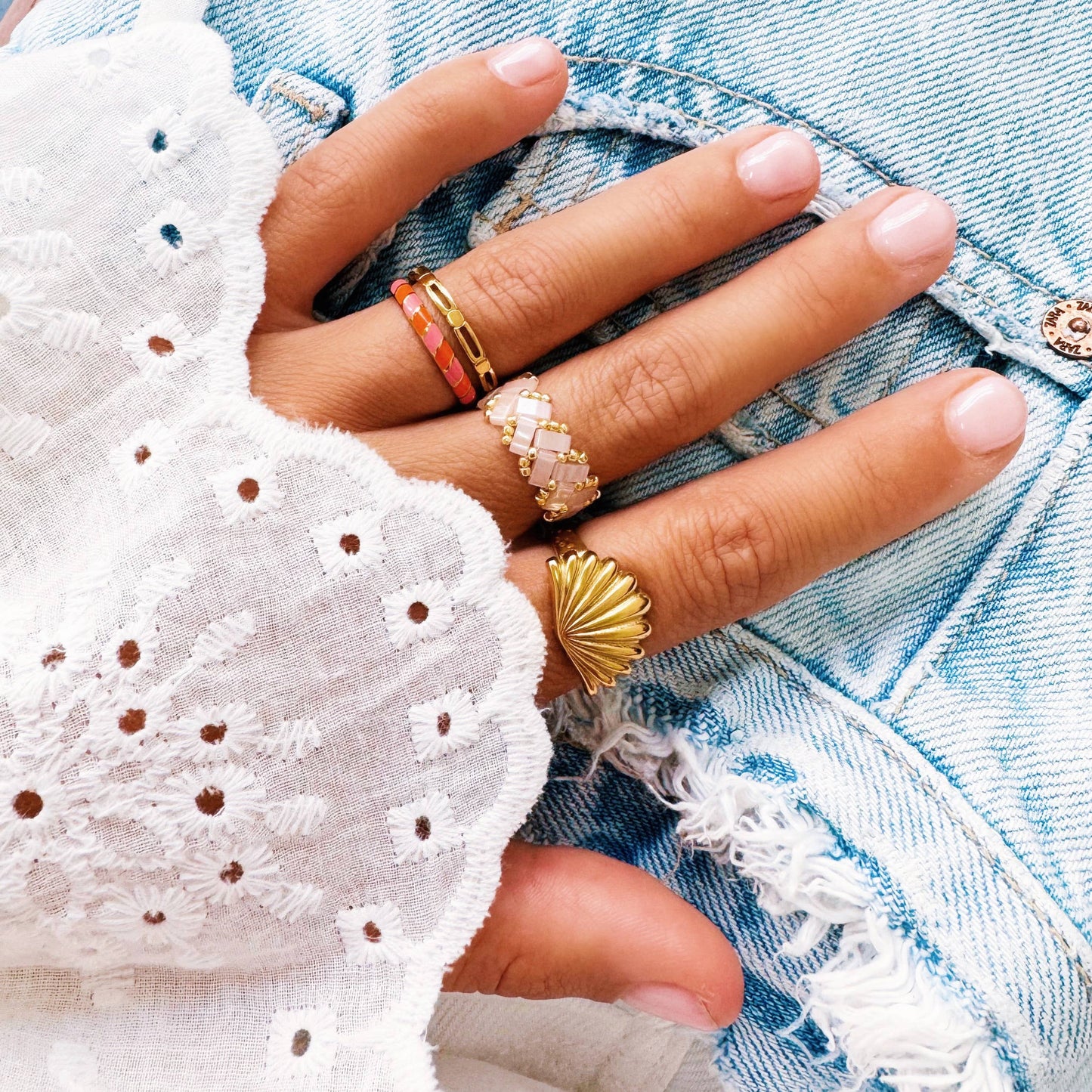 Tilabeadring | hellrosa/gold