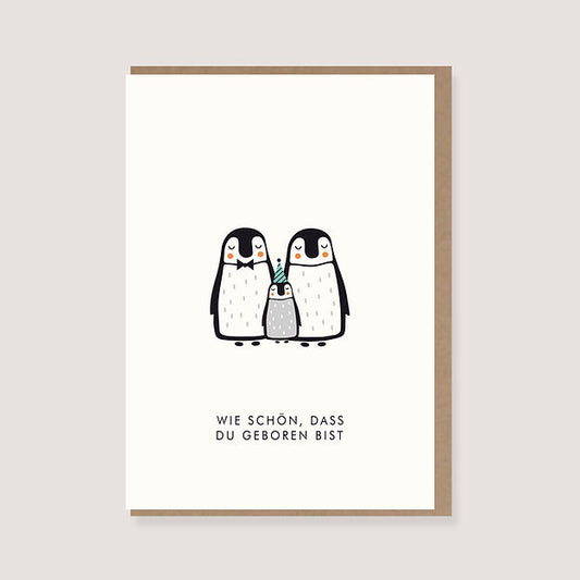 Klappkarte "Pinguinfamilie - Wie schön, dass du geboren bist"