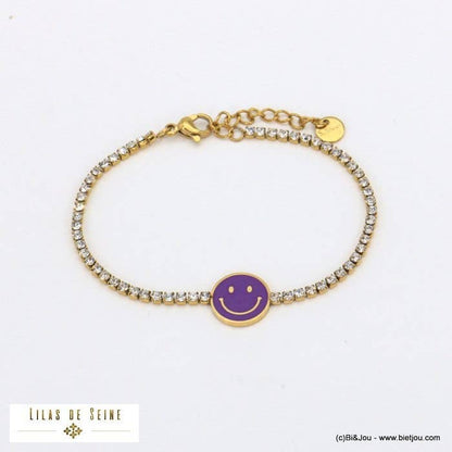 Armband aus Edelstahl mit Smile-Emaille-Strasssteinen lila