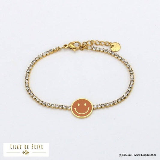 Armband aus Edelstahl mit Smile-Emaille-Strasssteinen orange