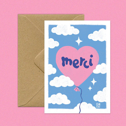 Merci | Ballon-Postkarte in Herzform