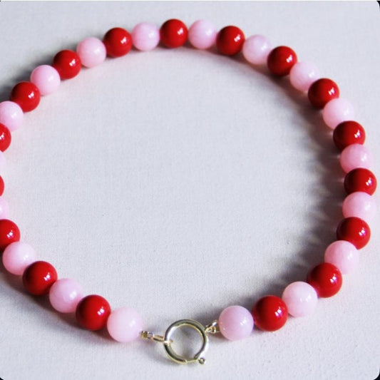 Natursteinperlen-Kette | rosa-rot bazou