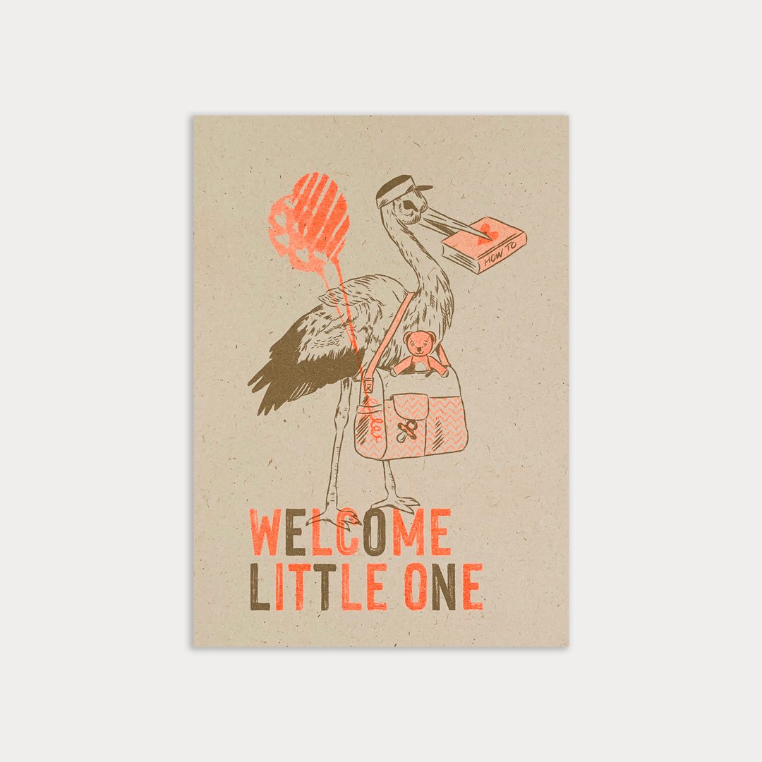 Postkarte Welcome Little One Storch