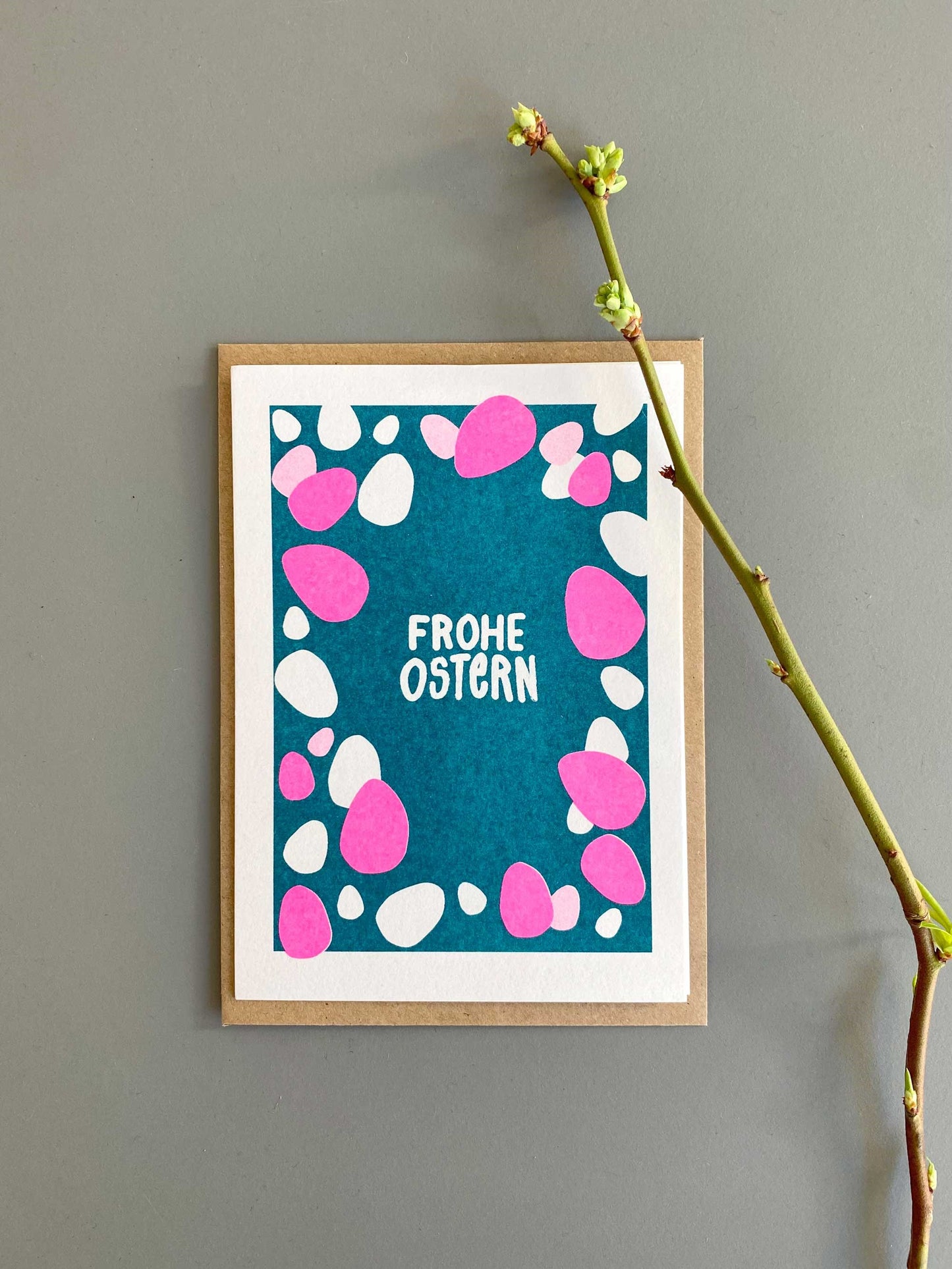 Frohe Ostern Risodruck Karte Eier