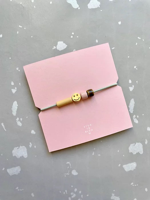Armband "lachendes Gesicht"  mit Keramikperlen Vanille/Rosé/Olivbraun Studio Bloom